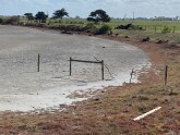 This photo shows the fence posts competely exposed with no water. It should be a useful reference for water levels when there is water in this part of the lake.